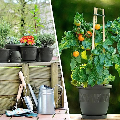 Plastard Blumentopf Ø 40 cm mit Untersetzer rund – Anthrazit – Pflanzkübel – Ansicht 6