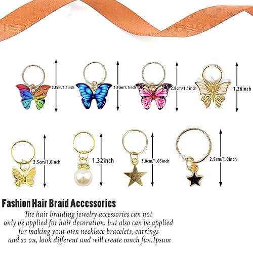 Miniatura 2 de NAISKA 20 accesorios para el cabello de rastas de cristal de mariposa dorada, colgantes de mariposa coloridos, cuentas trenzadas de estrellas