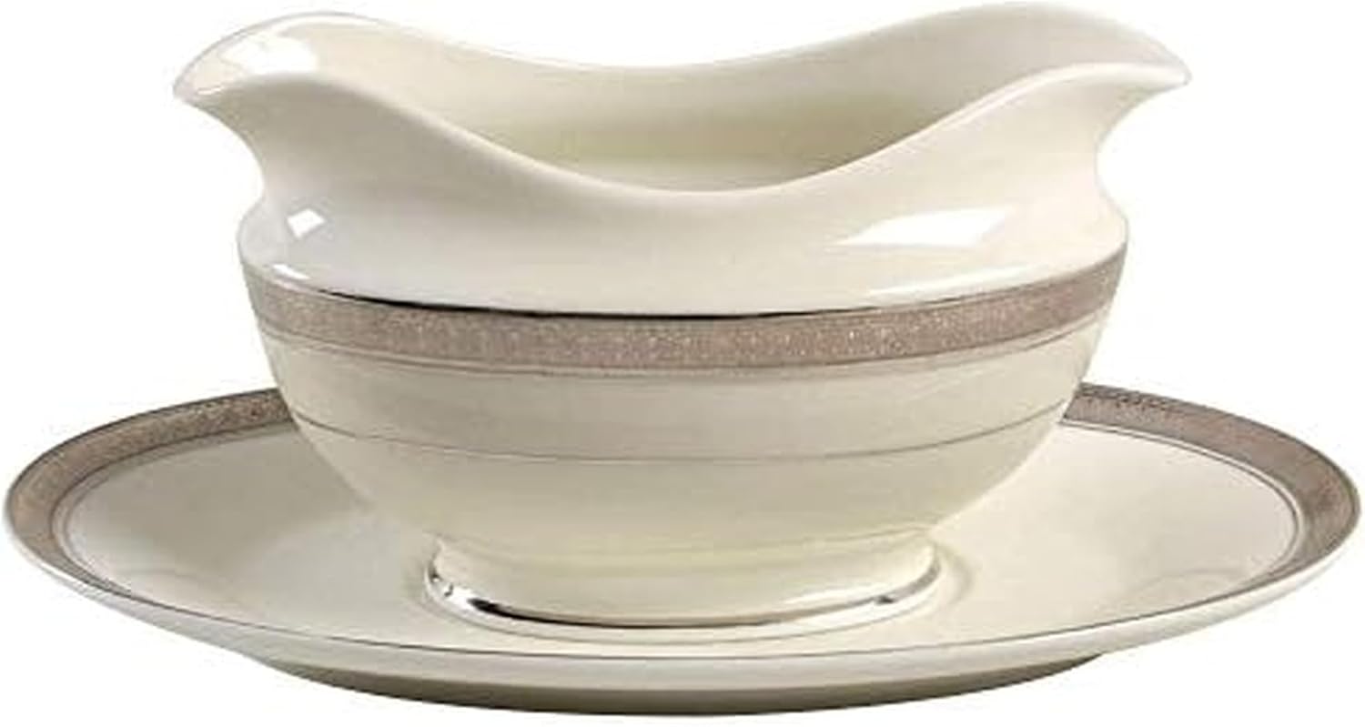 Mikasa Palatial Platinum Gravy Boat and Stand