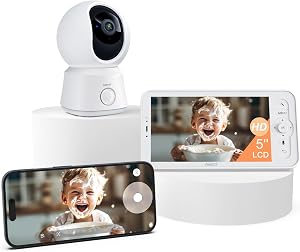 Arenti Baby Monitor, Smart WiFi 6 Baby Camera with 5-Inch Upgraded Wireless Display, 360° View, Auto-Night Vision, Temperature Sensor, Sound & Motion Detection, 2 Way Audio, VOX Mode (B2)