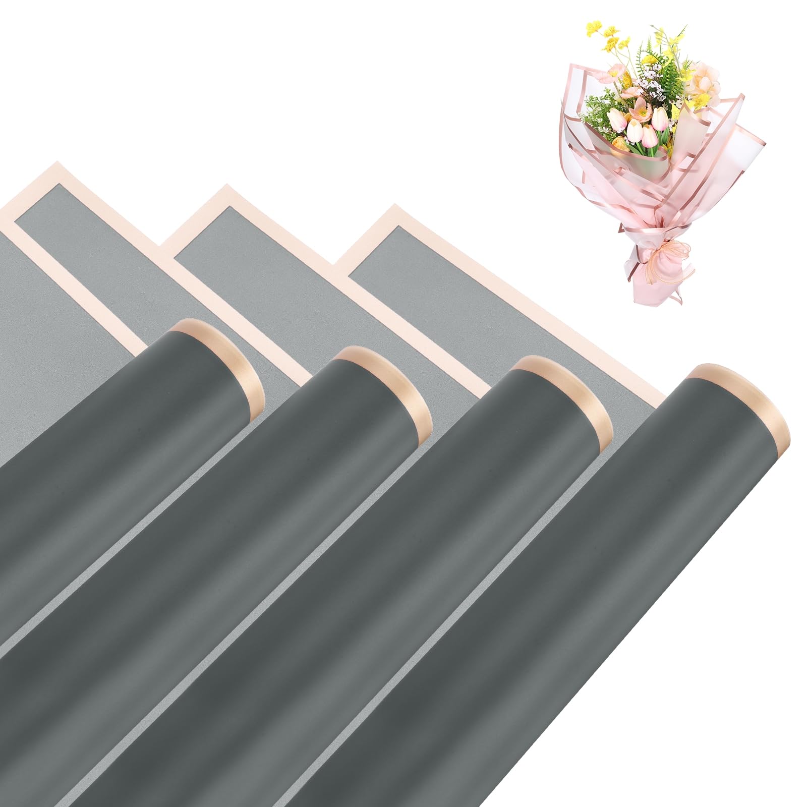 sourcing map Flower Bouquet Wrapping Paper, 56cm/22 Inch Waterproof Floral Wrapping Paper for Flower Bouquet DIY Gift, Wedding, Birthdays, Valentine's Day, Pack of 20(Gray)
