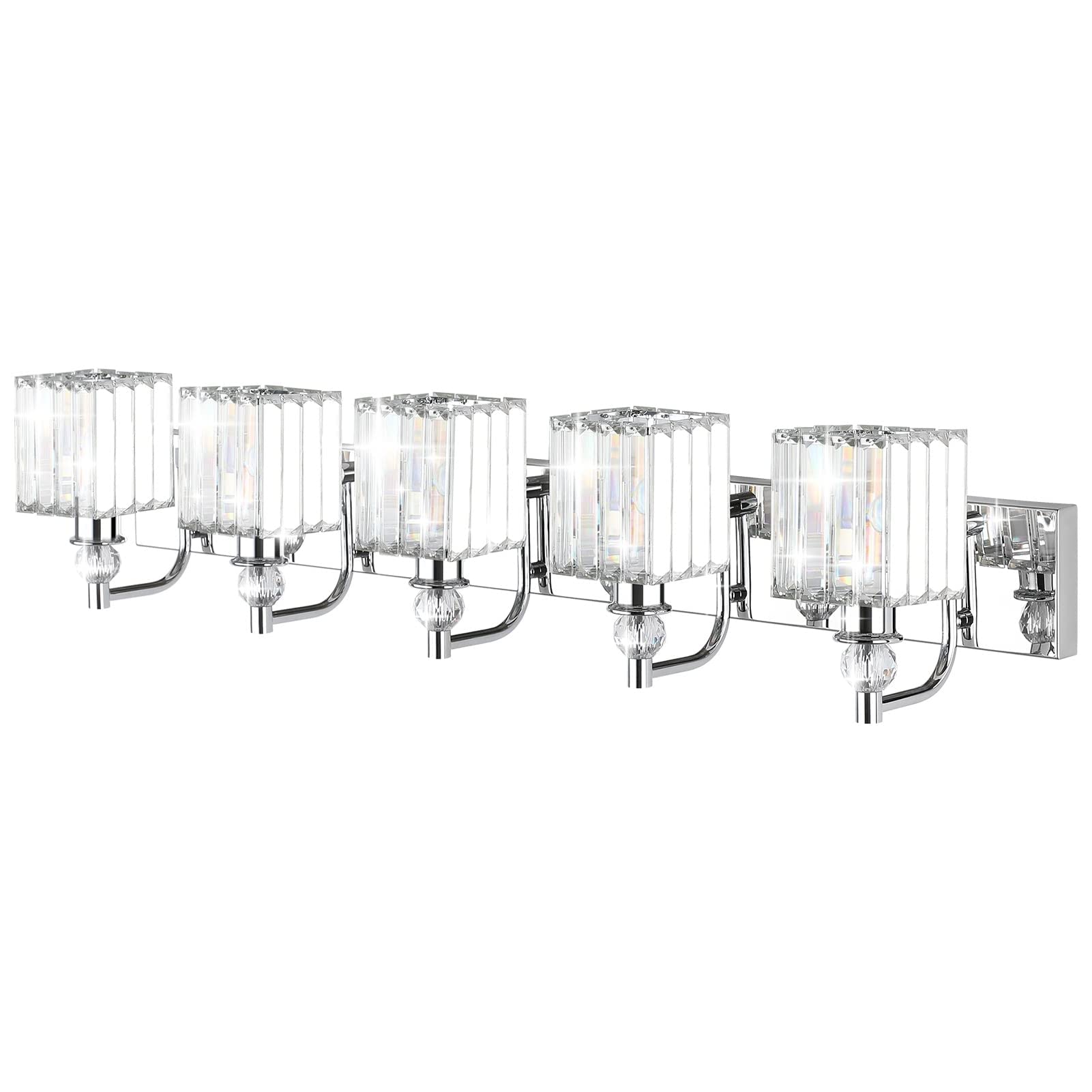 Ralbay Modern Crystal Bathroom Vanity Light 5 Light 40''Chrome Vanity Lighting Over Mirror Bathroom Wall Lighting Fixtures