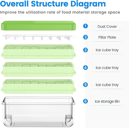 Miniatura 53 de Bandeja para cubitos de hielo con tapa y contenedor, 32 moldes para cubitos de hielo, bandejas de hielo para congelador, molde de bandeja