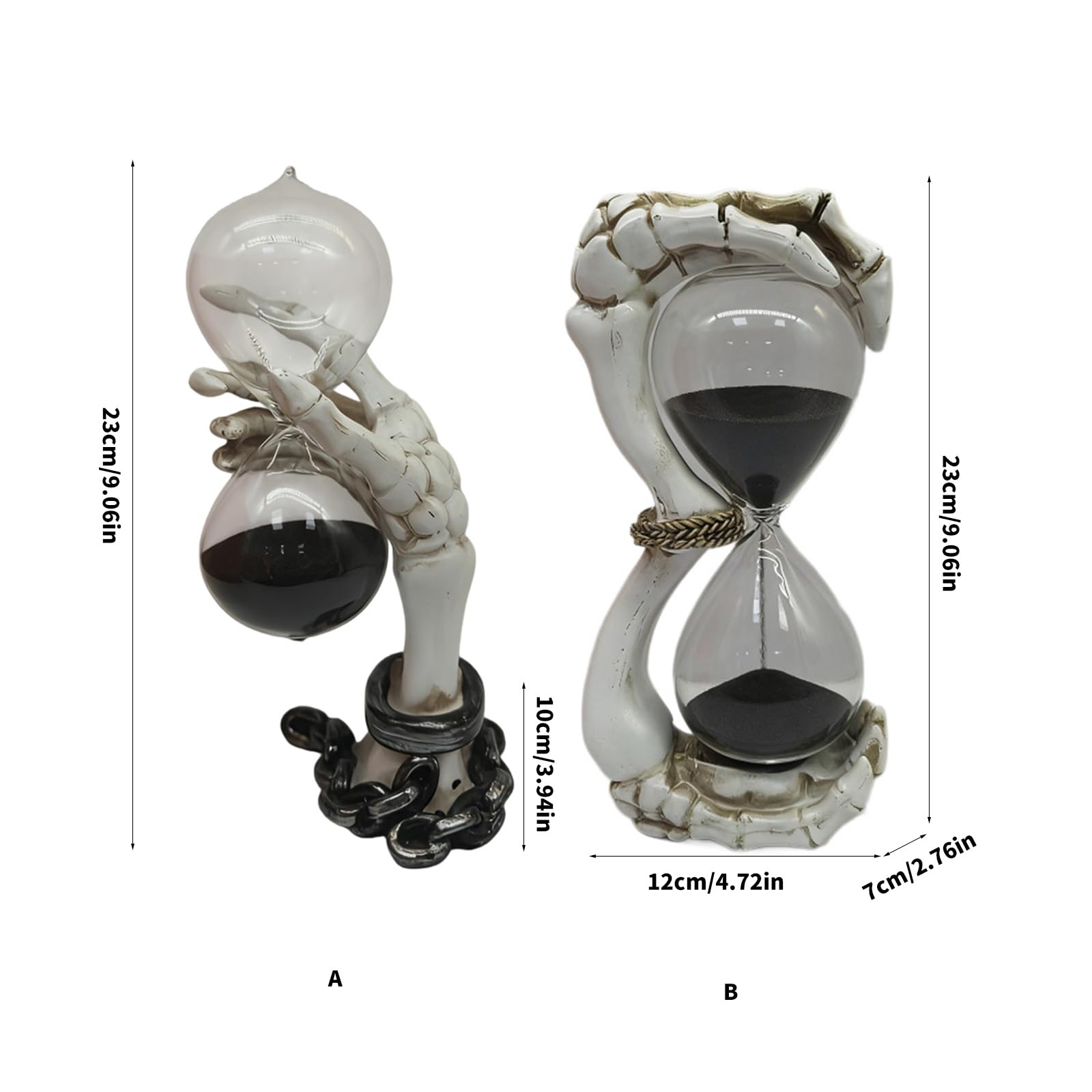 PANGBOER Esqueletos de resina con temporizador de arena de mano, estatua de cristal, escultura decorativa, coleccionable, escultura decorativa para decoración del hogar