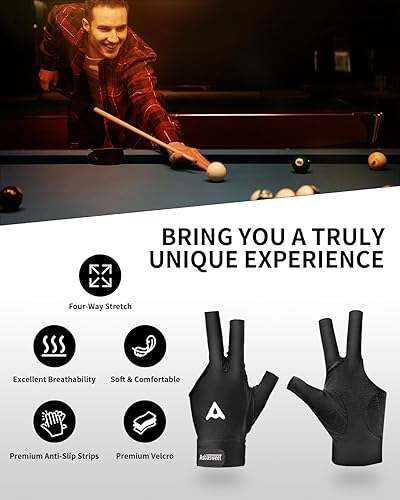Miniatura 2 de Guante de billar para billar de licra elástica de 3 dedos, guante deportivo transpirable con proceso de silicona duradero, ideal para hombres y