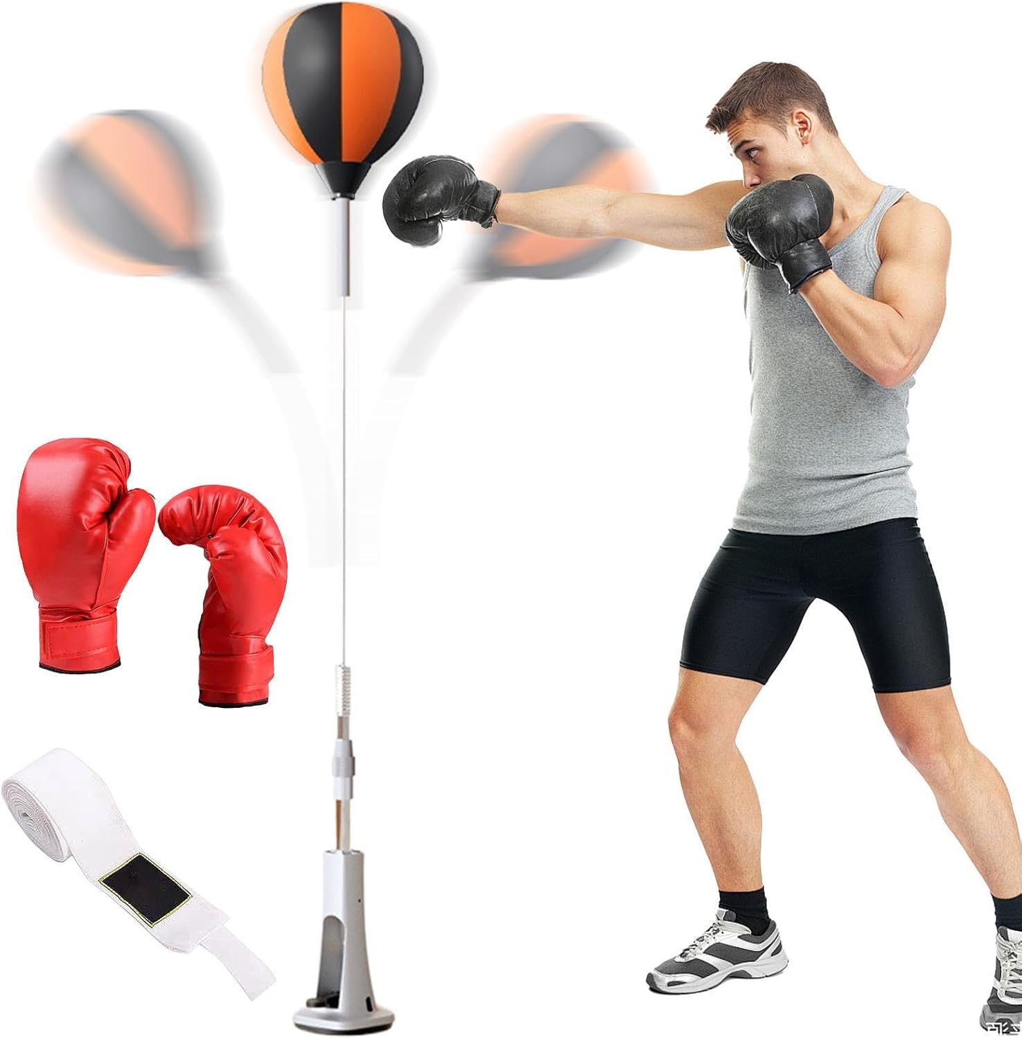 Speed Punching Bag, Boxing Reflex Bag with Stand, Height Adjustable Boxing, Reflex Ball with Strong Rebound Spring Base, Portable Stress Relief Reaction Trainer for Home Fitness Rractice