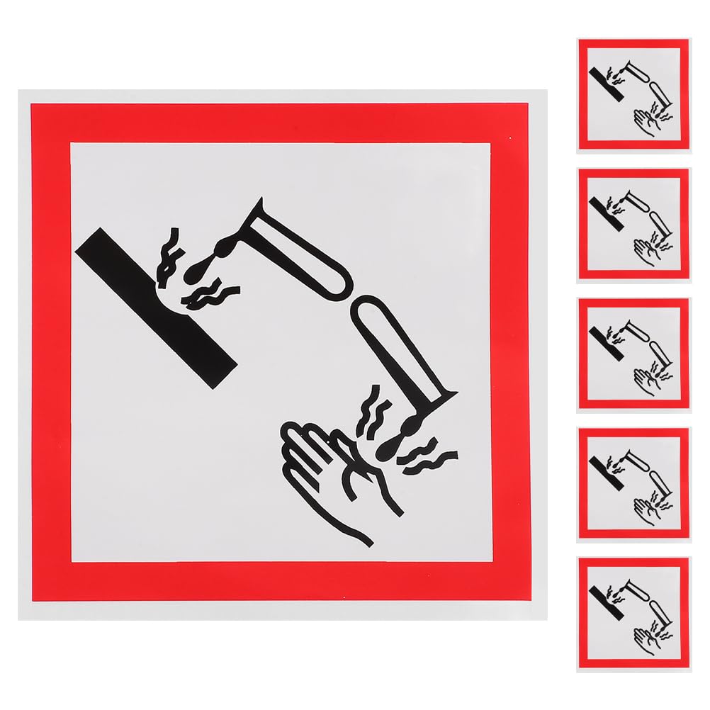 TOPPERFUN 6 Pcs Warning Stickers Corrosive Safety Adhesive Labels PVC 5x5cm Hazardous Chemical Sign COSHH Caution Hazard Markings for Laboratory Storage Box Toolbox Industrial Workplace Container