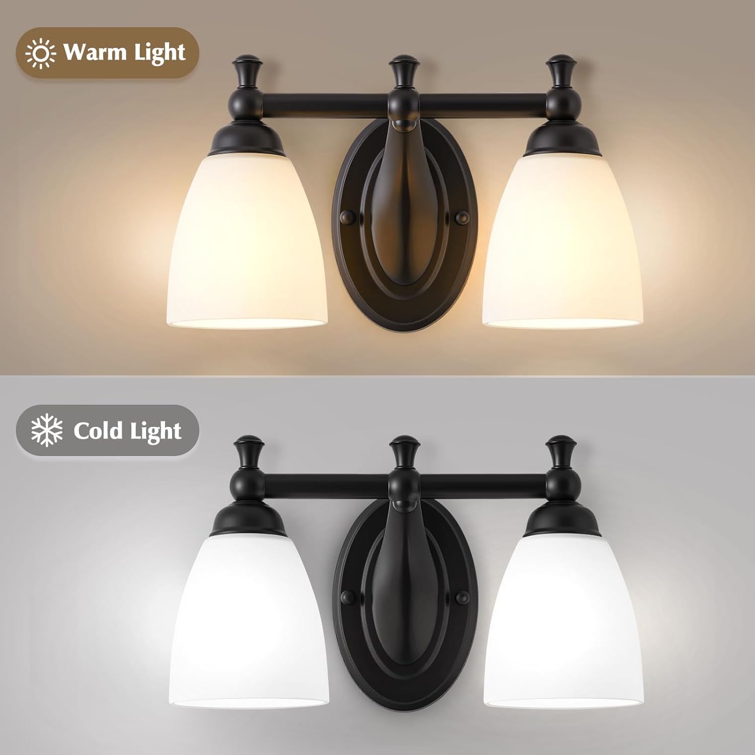 EJIAXIN 2 Lights Bathroom Vanity Light, Black Bath Vanity Light Modern Bathroom Vanity Lights Vintage Style for Living Room Cabinet Bedroom About Mirror