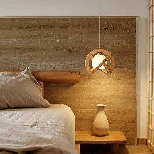 Miniatura 3 de SSBHDM Japanese Retro Style Chandelier,E27 Screw Ceiling Lighting Fixtures,Creative Personality Solid Wood Glass Hanging Lamp,Study Restaurant