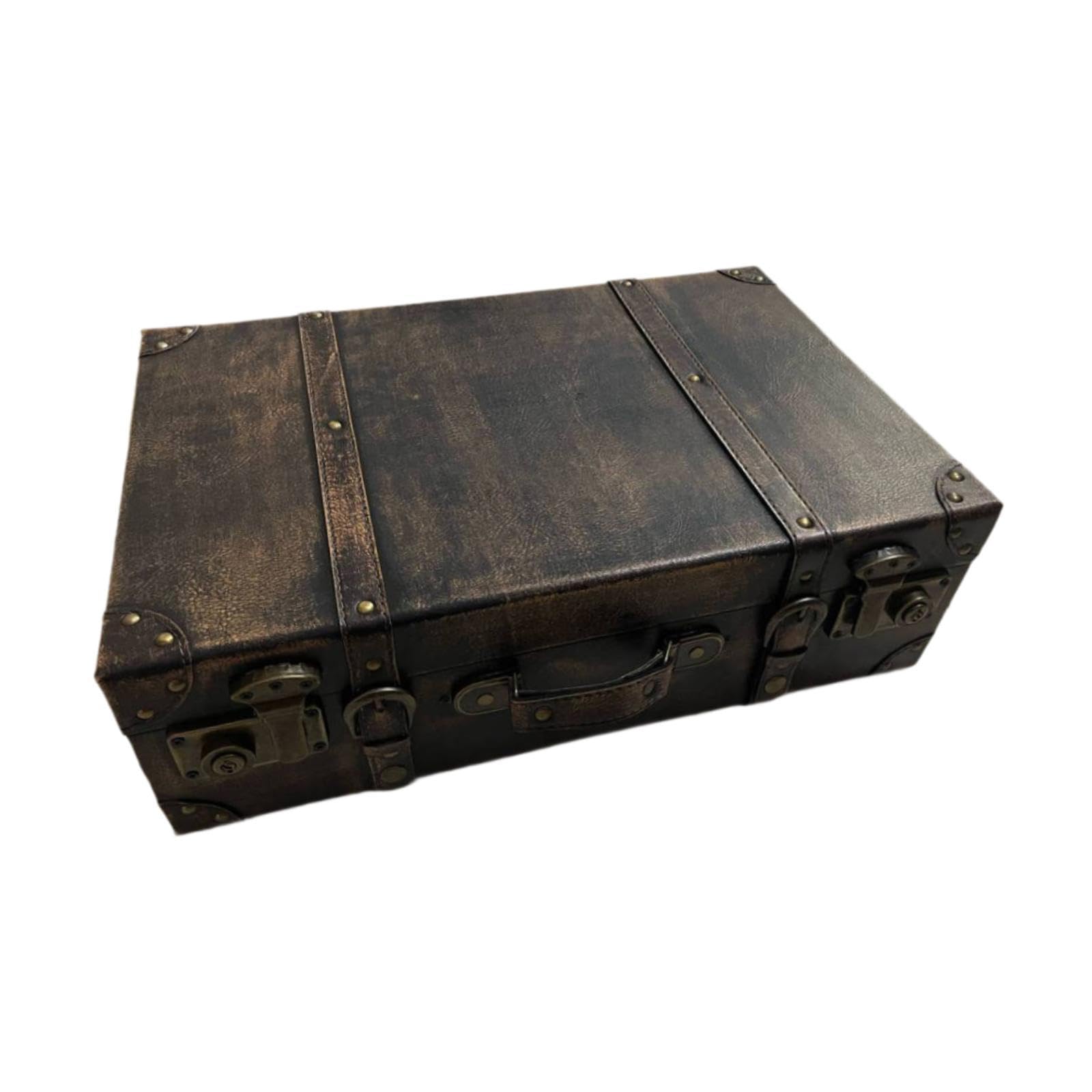 Valigia vintage con maniglia, scatola portaoggetti, baule decorativo antico in legno per compleanni, casa, matrimoni, L
