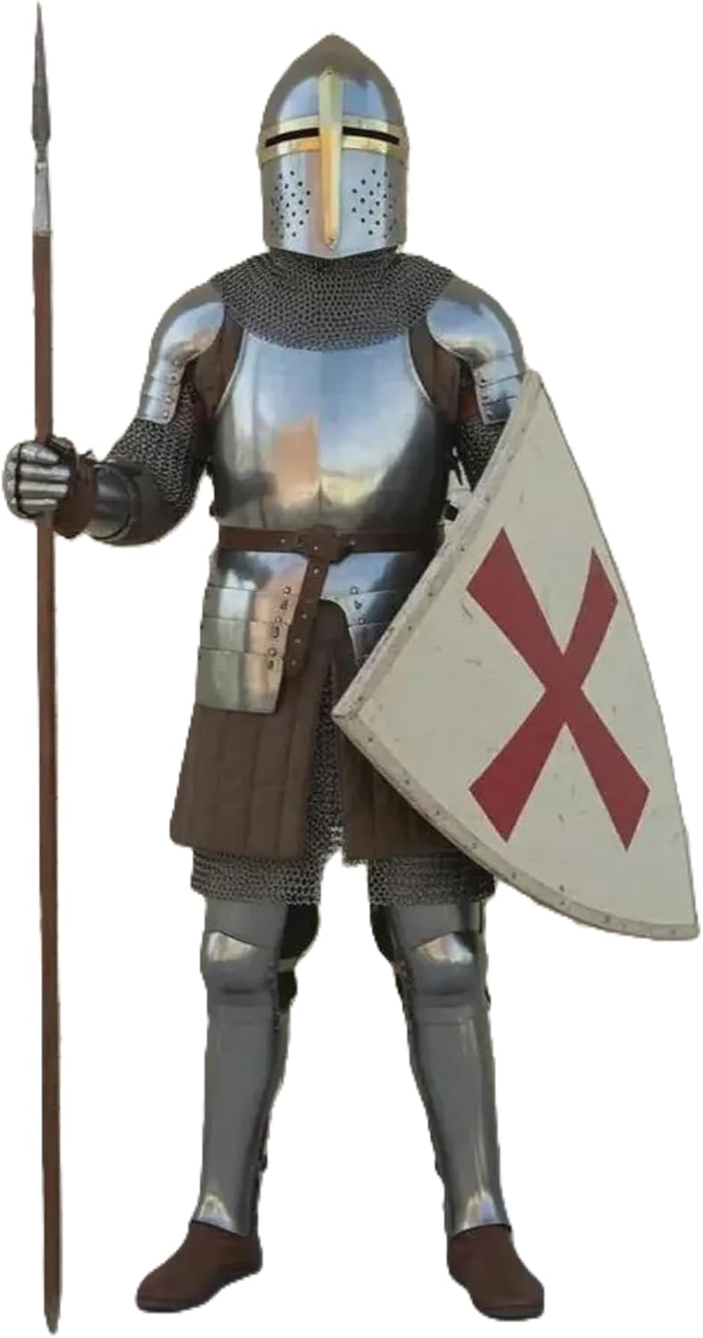 Medieval Knight Cruseder Suit of Armor- Templar Helmet Gothic Suit of Armor Wearable Chestplate, Pauldrons, Arm Guards & Leg For Adult Reenactments & Role-Playing