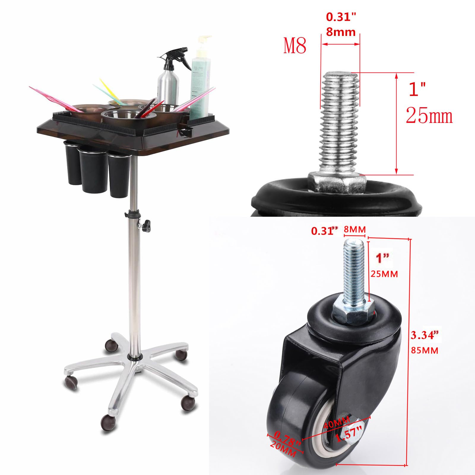 Anyalite 5-Piece Set PU Swivel Casters, 3/8 * 1 Inch, 240 Kg - View #4