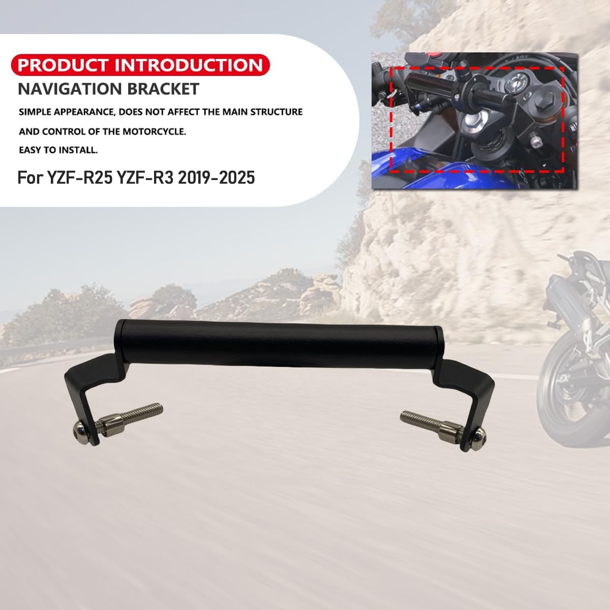 GPS Vehicle Mounts 22mm for YZF R25 R3 YZF-R25 YZF-R3 YZFR25 YZFR3 2019-2024 Motorcycle Accessories Mobile Phone Stand Holder Navigation Bracket, Enhanced Stability & Easy Installation