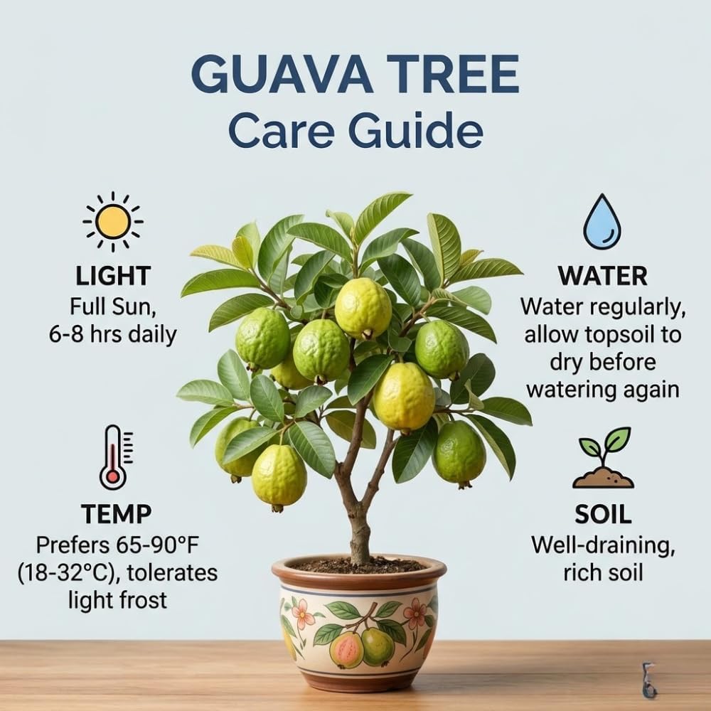 Guava Tree in 3 Gallon Pot, High Yielding Guava Fruit Tree Plant for Outdoor Garden, Tropical Plant for Backyard Orchard, Patio or Landscape Growing (Red Guava)