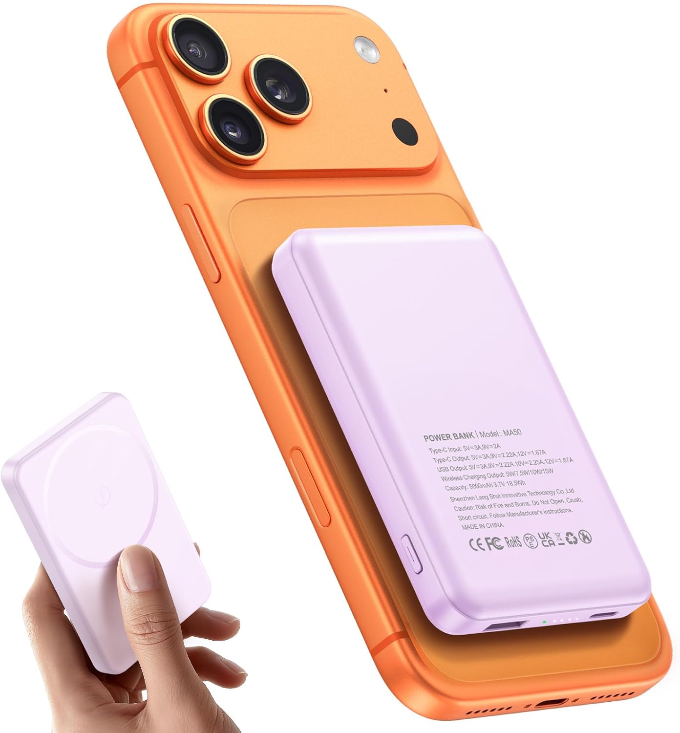 for Magsafe Power Bank 5000mAh, 15W Wireless Magnetic Battery Pack with 20W PD Fast Charging, Utra-Slim Portable Charger for iPhone 17/16/15/14/13/12 Series, Travel Essentials (Purple)