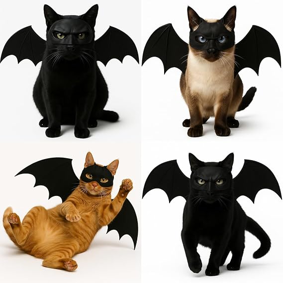 Cat Halloween Costume Batman Mask & Wings Outfit for Kittens Pets