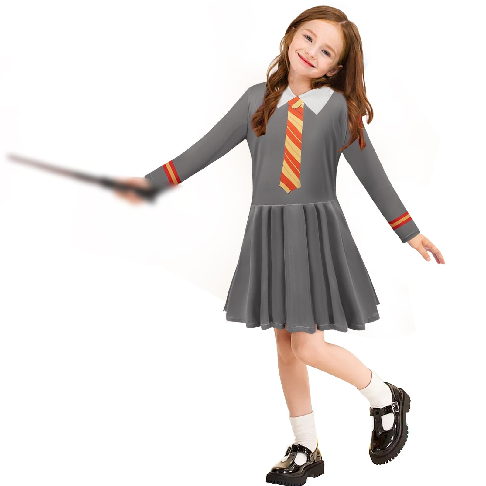 Maazusa Wizard Costume Girls Wizard Dress, Halloween Magical Costume Wizard Fancy Dress with Magic Wand Embroidery Patch - Image 4