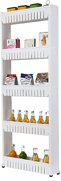 5 Tier Slim Slide Out Kitchen Trolley, Storage Shelf, Moving Wall Cabinets Tower Holder Rack on Wheels, Rolling Storage Unit Cart for Kitchen, Bathroom, Laundry