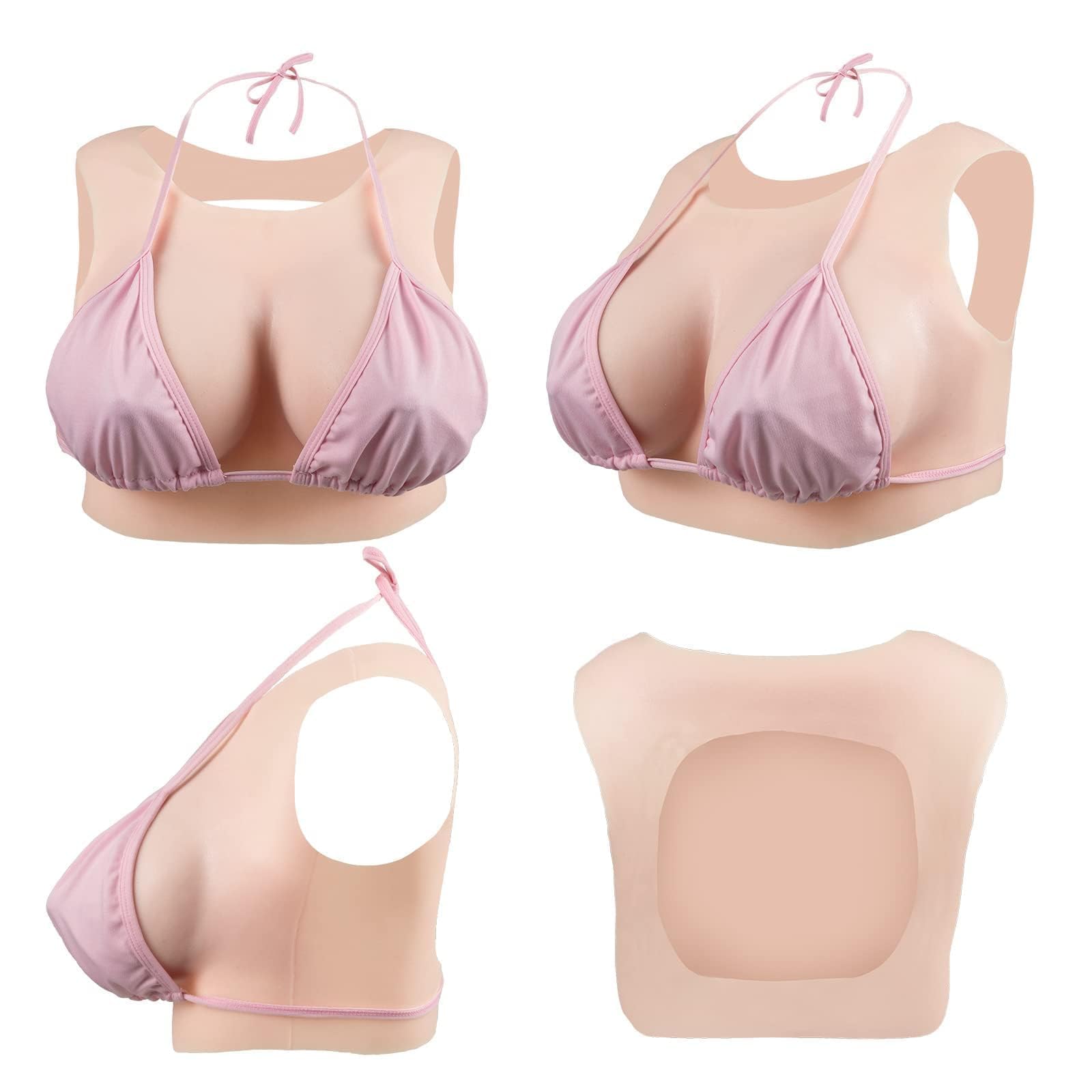 CYOMI Silikon Brüste Brustformen Realistisch Brustplatten Runder Kragen Hohle Zurück für Crossdresser Transgender Cosplay B-G Cup (Elfenbeinweiß,D Cup-Flüssig Silikon Füllung)
