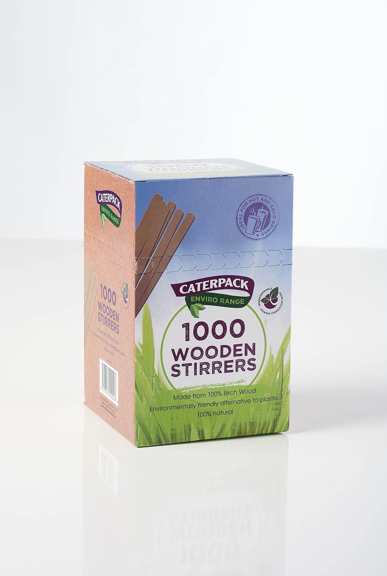 Caterpack Enviro Range Wooden Stirrers, pack of 1000, completely biodegradable, natural birchwood, no added coatings, stains or dyes, splinter free