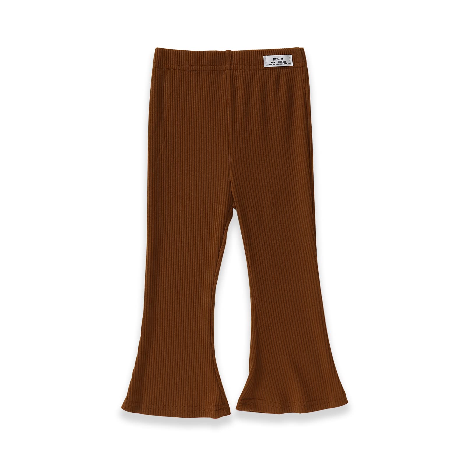 IZYJOY Pantalones acampanados de punto acanalado para niñas y bebés, color sólido, pantalones acampanados, cintura elástica, con volantes, ropa de otoño