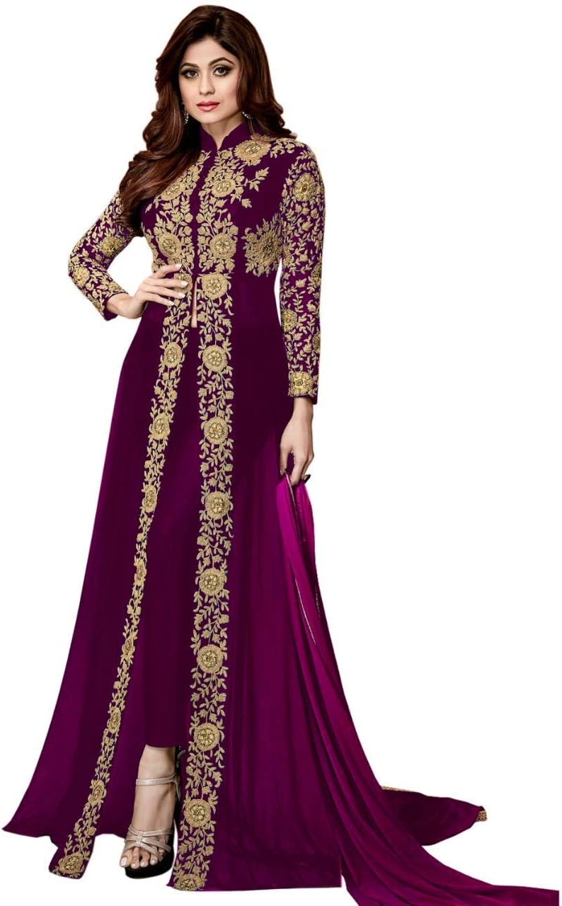 Women's Embroidered Georgette Semi-Stiched Anarkali Gown with Dupatta(Codding)