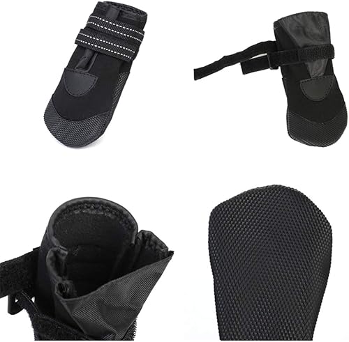 Miniatura 4 de POPETPOP 4 botas protectoras para perros, impermeables, para mascotas, con reflectante, color negro, talla XS