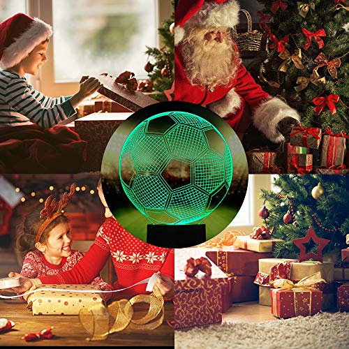 Wiscky Soccer Night Lights For Kids 3D Illusion Football Lights Lamp 7 Led Colors Changing Touch Table Desk Lamps Decorative Lighting Cool Toys Gifts Birthday Holiday Xmas Gifts Sports Theme Fans #TOP7