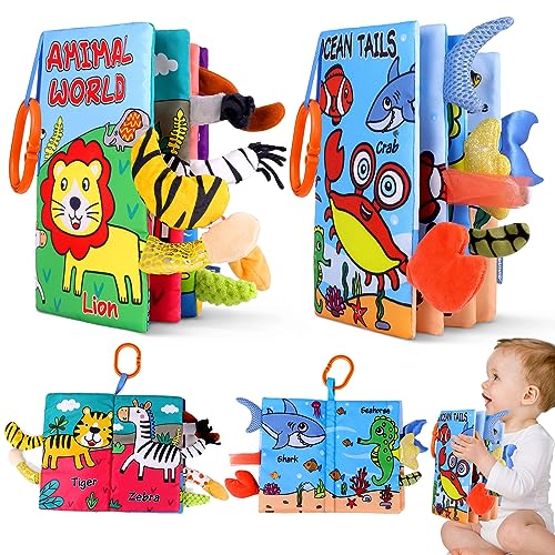 Image of VGOFUN 2PCS Soft Baby Books 0-6 Months Crinkle Books for Babies, Touch and Feel Sensory Cloth Books for Infants 0 3 6 12 18 Months Tummy Time Toys Newborn Boy Girl Stroller Essentials Shower Gifts