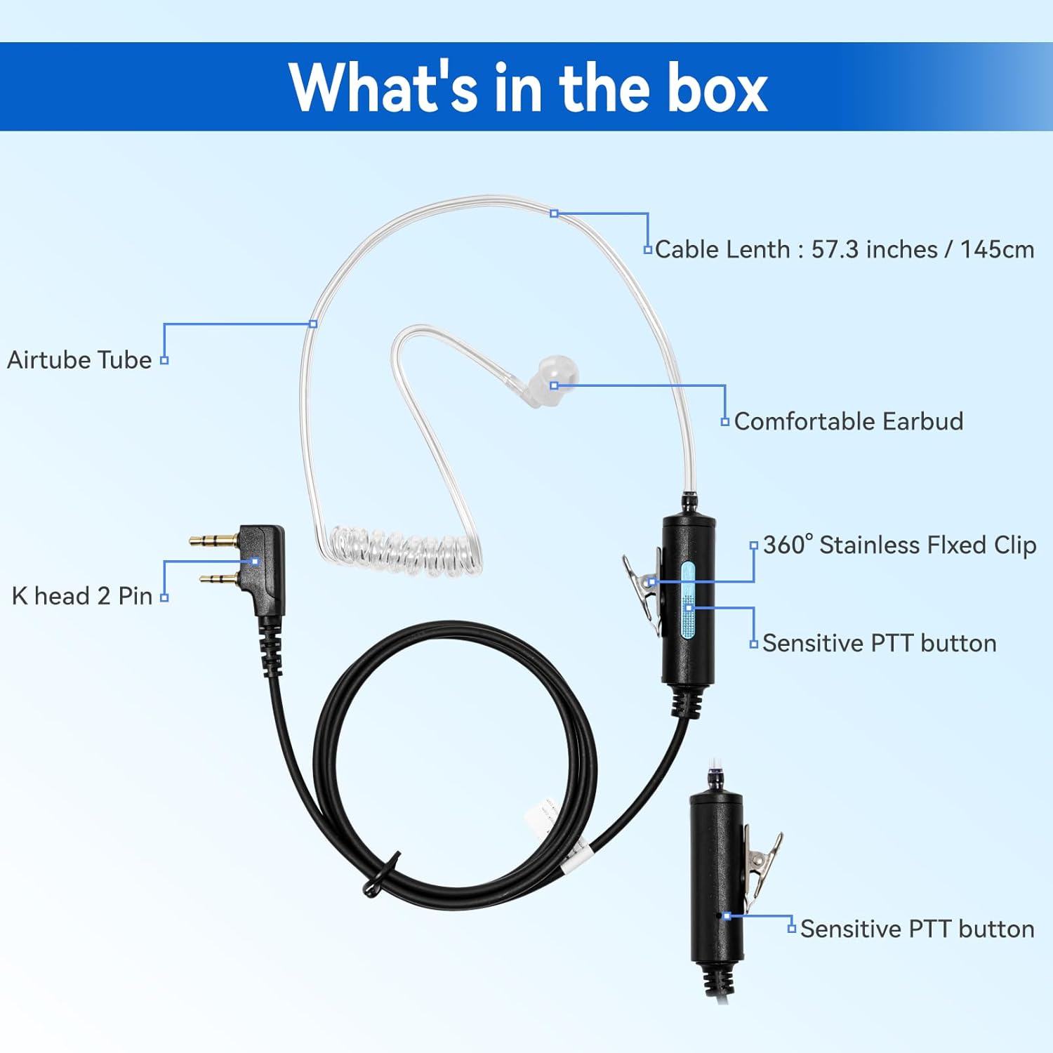 SAMCOM Walkie Talkies Earpiece with Mic PTT 2 Pin Transparent Acoustic Tube K Head Headset Surveillance Covert Air Tube Ear Piece Compatible Radios, 6 Packs - Image 5