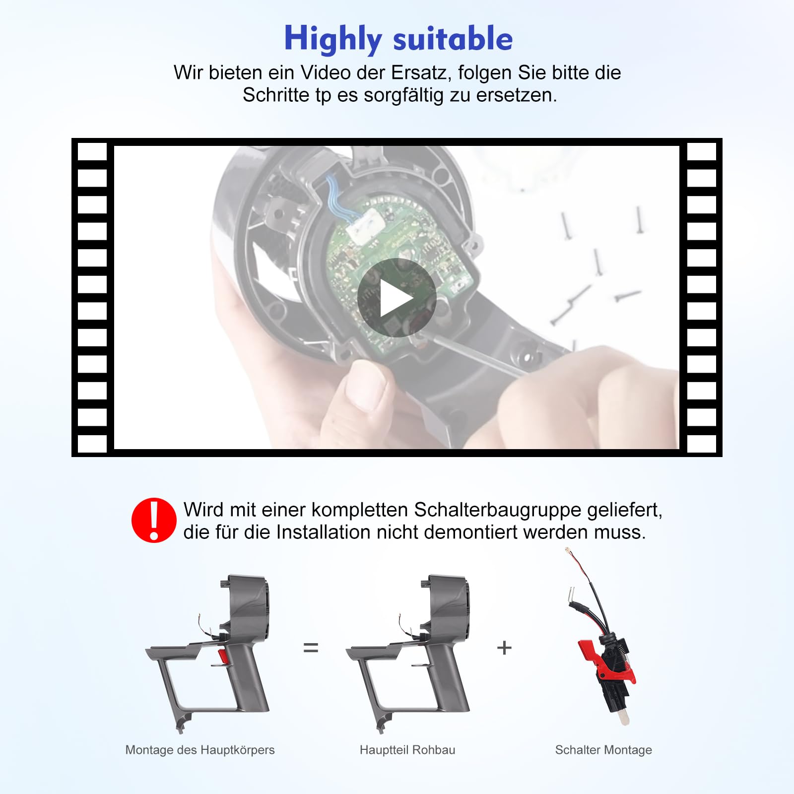 SV14 V11 Ersatzgehäuse für Dyson V11 Griff Gehäuse Hauptkörper Ersatzteile | SV14 V11 Schalter-Montagegriff Grundgehäuse und Hauptkörper-Montage Staubsauger Ersatzteil 970142-01 nur für Schraubbatterie