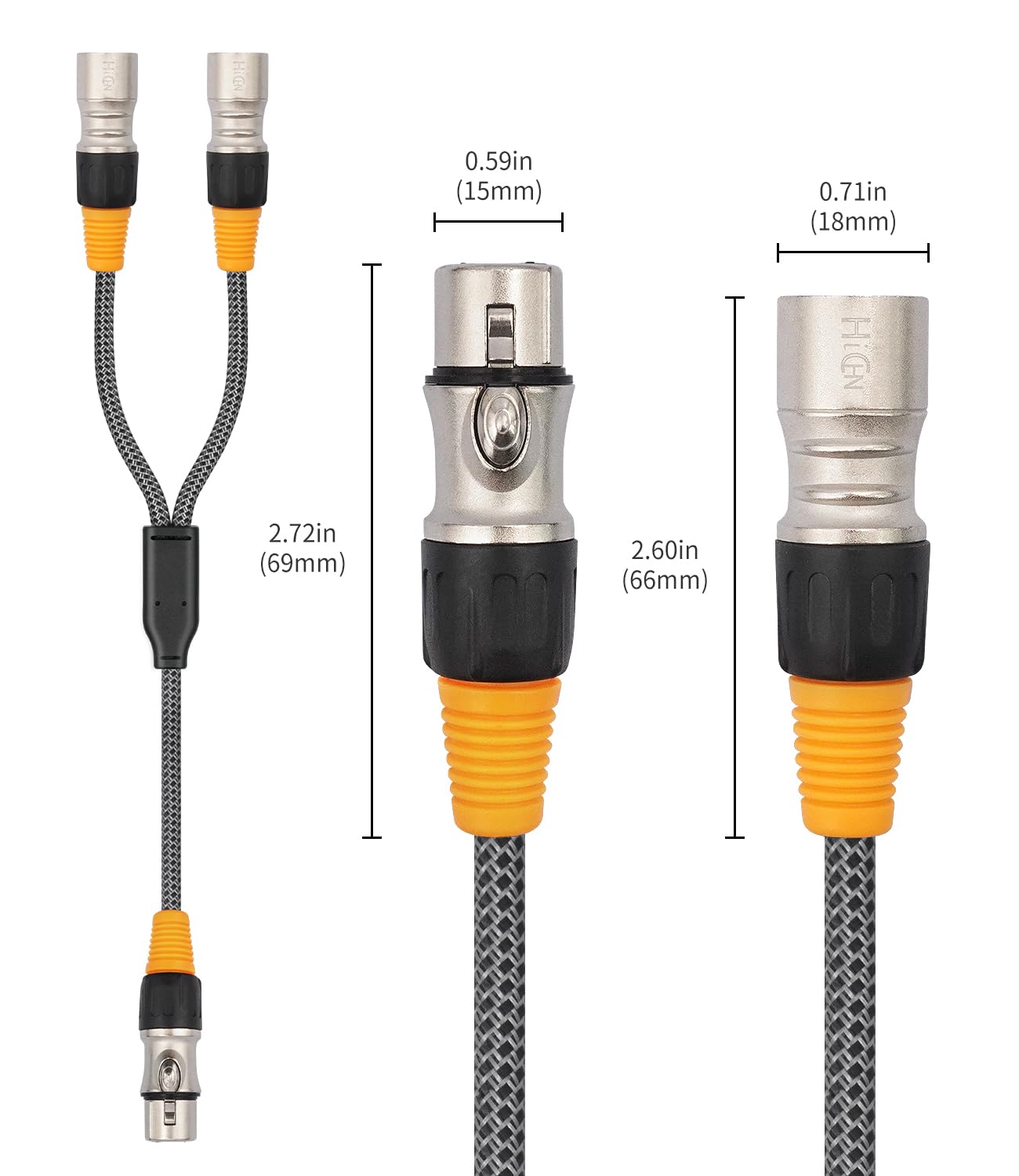 XLR Y-Stil 1 Buchse auf Dual-Stecker, 100 cm, konvertieren symmetrisches Mikrofon, Splitter, XLR-Kabel, versilbertes Splitter, Stereo-Audiokabel für Lautsprecher, Mischpult, Mikrofon