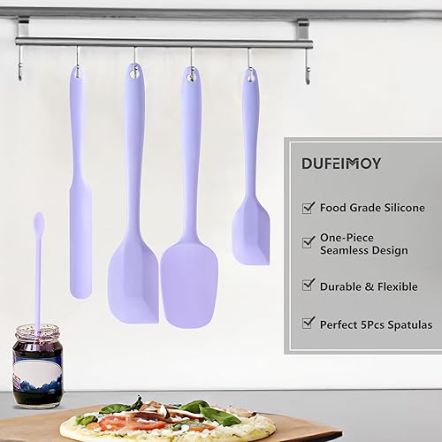 Miniatura 6 de Juego de 5 espátulas de silicona moradas, juego de espátulas de goma resistentes al calor, juego de utensilios de cocina de silicona, apto para