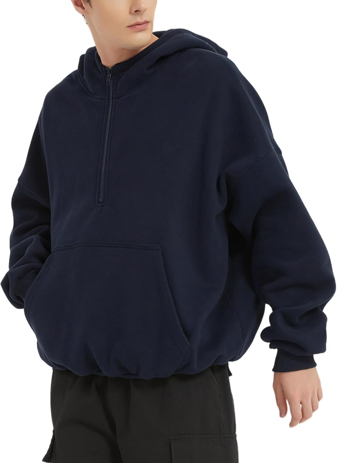 FAIABLE Mens Hoodies Half Zip Up Oversized Sweatshirts Fleece Cotton Quarter Zip Hoodie Pullover Fall Winter Outfit - Image 2