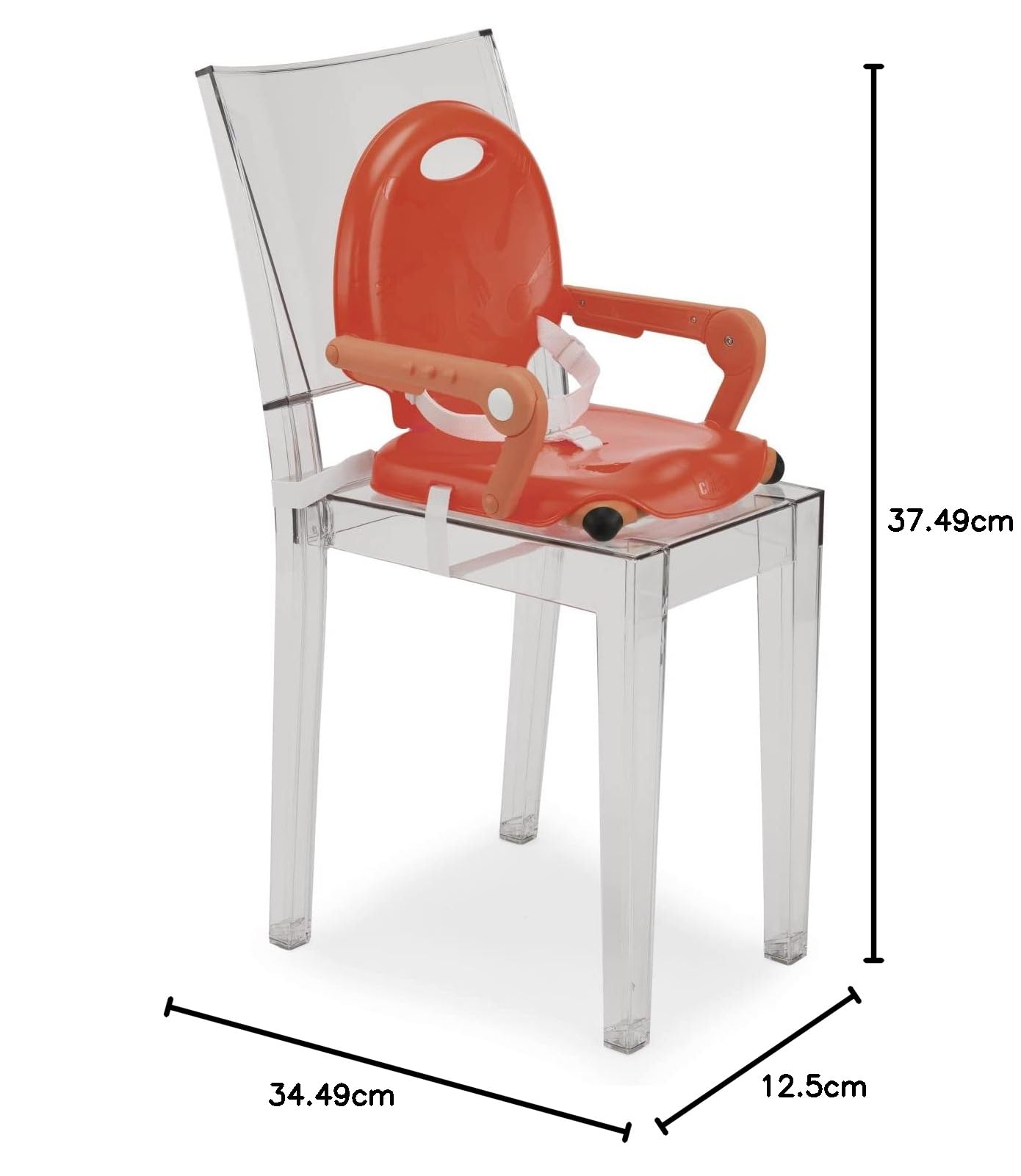 Chicco Pocket Fotel podwyższający do przekąsek, na 6 miesięcy do 3 lat (15 kg), przenośne, regulowane, z kompaktowym zamknięciem i zdejmowaną płytą, czerwone maki