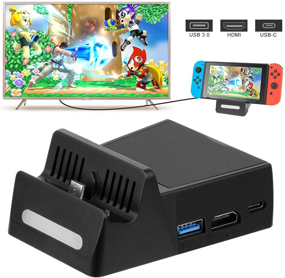 Switch Dock, Portable Charging Stand for Nintendo Switch, Switch TV Dock/Switch Docking Station with HD TV Adapter and USB 3.0 Port Ideal for Nintendo Switch Charging Dock Replacement