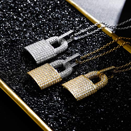 TOPGRILLZ 14K Gold Plated Iced out Lock Pendant Necklace for Women and Men Punk Rock Aesthetic Chains Padlock Necklace3