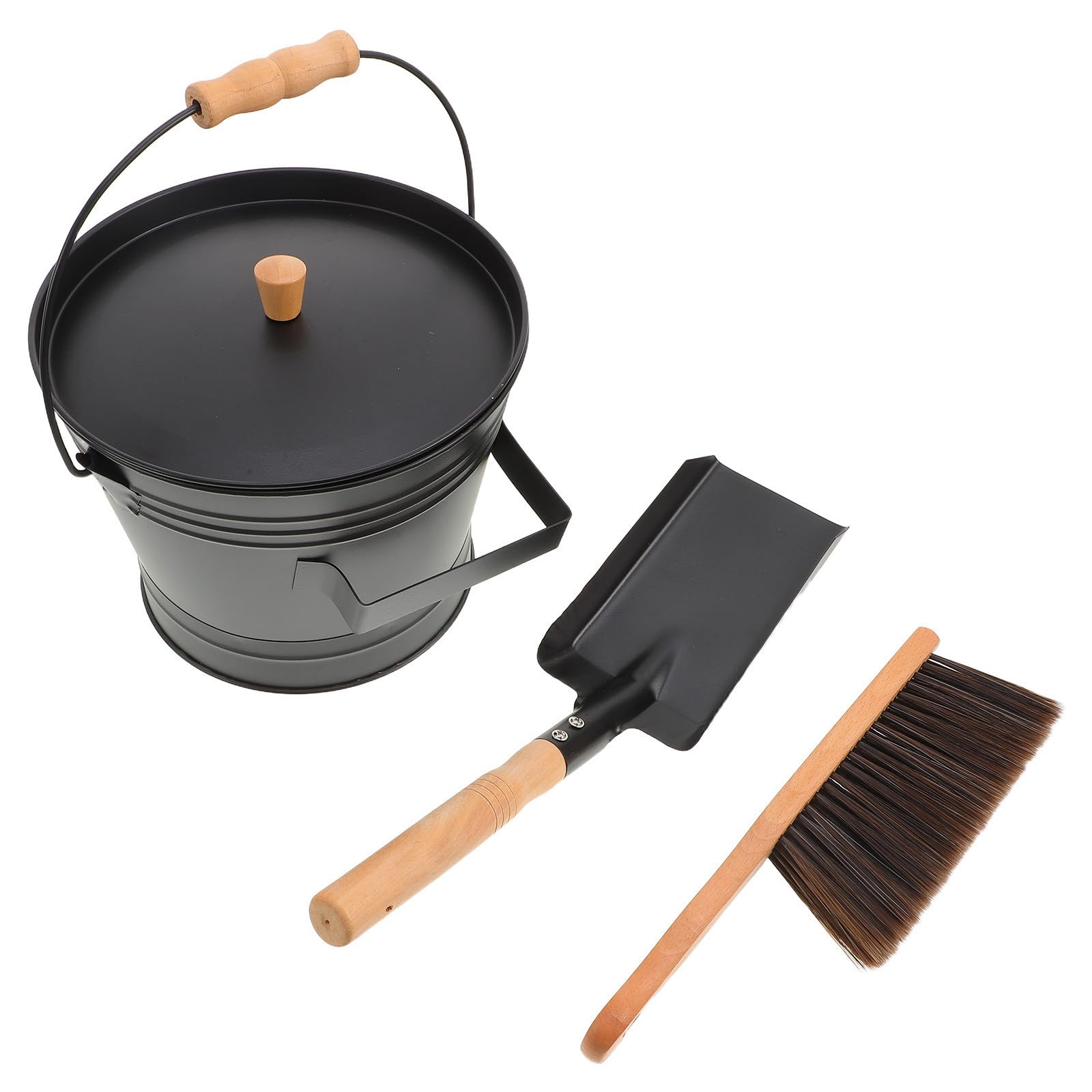Kaminbesteck Edelstahl mit Schaufel, Bürste und Deckel für Kamin