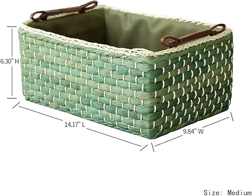 Miniatura 8 de Cesta tejida de maíz con asa, Kingwillow (rectangular, verde pequeño 12.60 pulgadas de largo x 8.66 pulgadas de ancho x 5.51 pulgadas de alto)