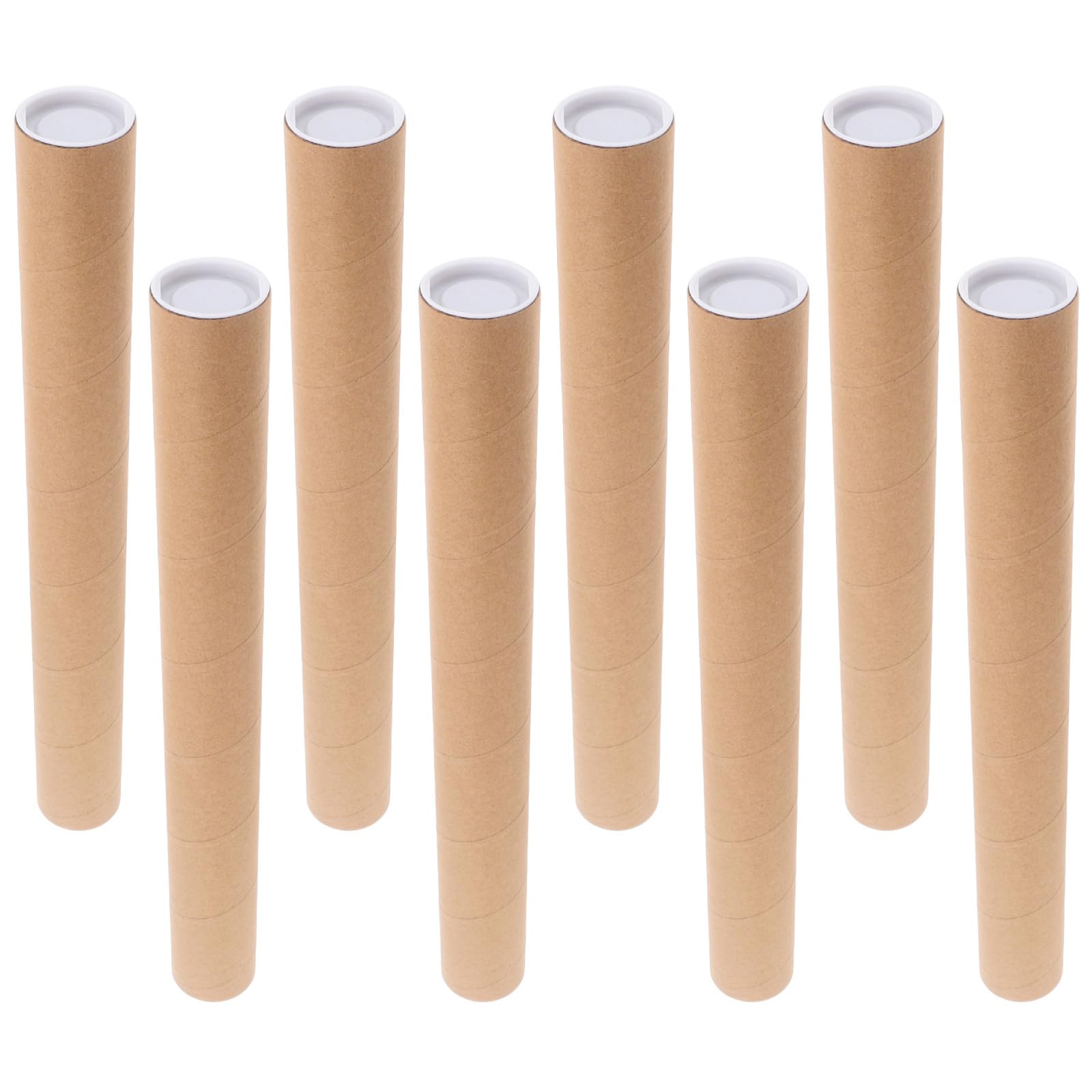 8 tubi di cartone kraft con tappi in plastica, cilindri rinforzati 40x5 cm per spedizioni di disegni tecnici e poster