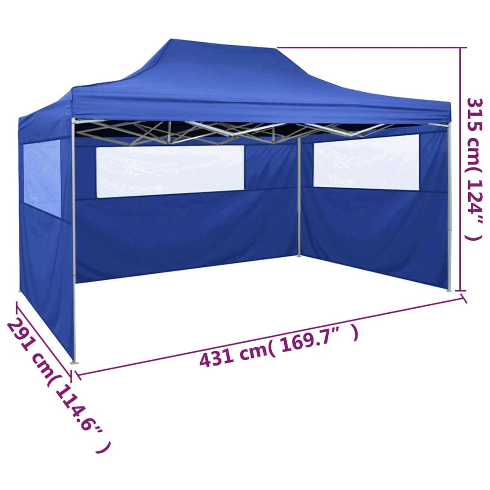 Carpa pleglable con 3 Paredes 3x4,5 m Azul Carpa Camping Toldo RetráCtil Carpas Impermeables
