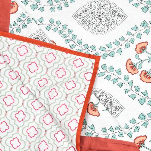Image of BLOCKS OF INDIA Hand Block Printed Cotton Single Size Reversible Malmal Dohar for Summer (Brick Motifs)