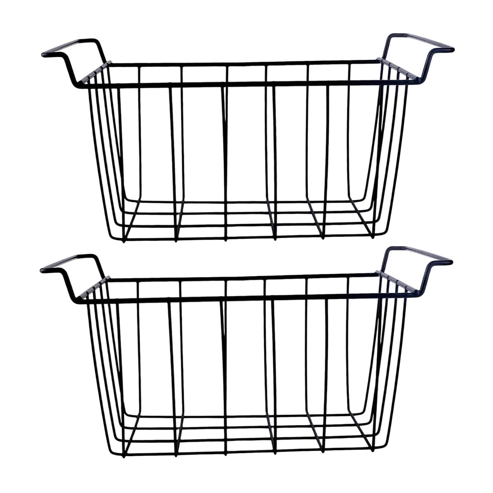 2 metalowe koszyki do zamrażania, pojemniki do przechowywania, organizer, kosze druciane z uchwytem, do kuchni, domu, spiżarni, biały, 45 cm (czarny, 47,5 cm)