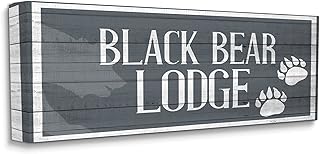 Stupell Industries Black Bear Lodge Sign Rustic Animal Footprints, Designed by Kim Allen Canvas Wall Art, 10 x 24, Grey