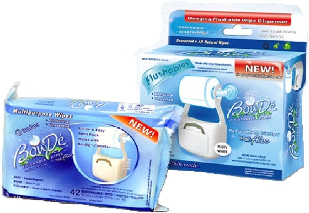 BouDe Bathroom Wipes Dispenser & 42 ct. Flushable Wipes (2 Count)Best Value