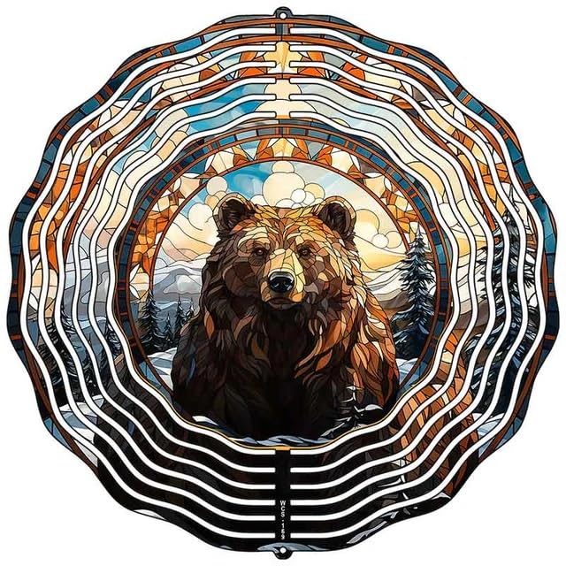 Grizzly Bear in Woods Novelty Metal Wind Spinner