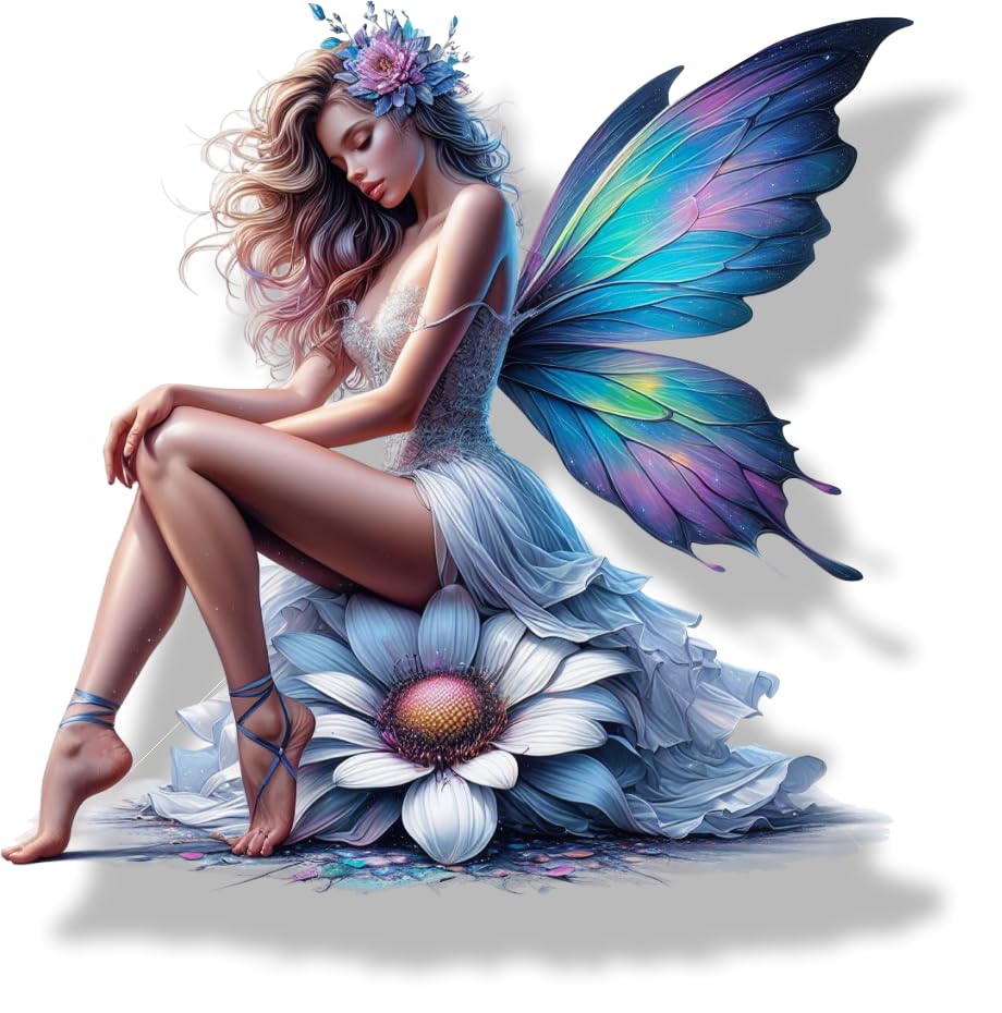 x4 Fairy Flower Vinyl Stickers Cover Marks Non Transparent Waterproof Floral Art Decals 1@ 20cm Tall Ideal for Toilets or car. 3@ 7cm Tall Ideal for Phone case Cups & Wine Glass (Fairy Violet)