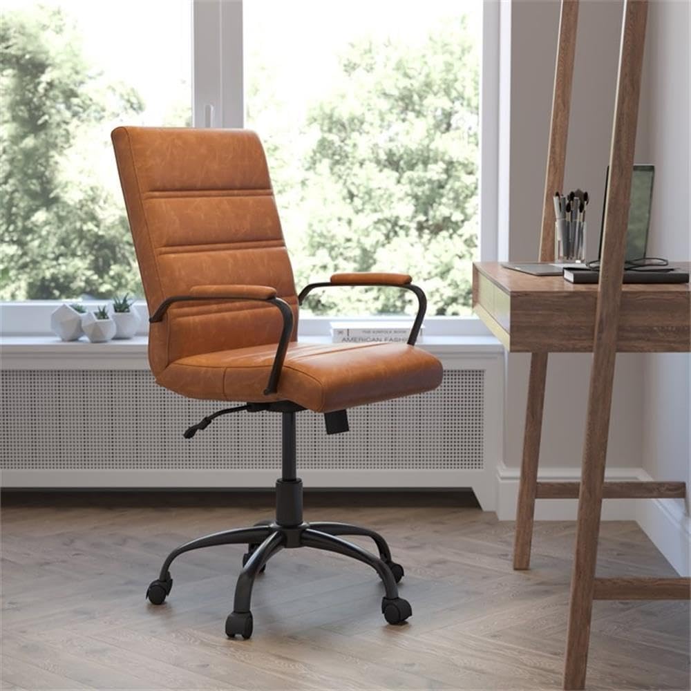 BOWERY HILL Mid-Back LeatherSoft Executive Swivel Office Chair, Brown Finish, Ergonomic Design with Lumbar Support, Adjustable Seat Height, Tilt Lock, Modern Style for Office or Conference Room