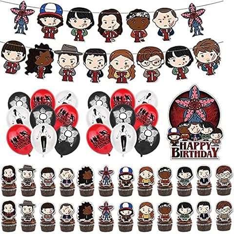 Party Supplies for Stranger Things,Geliking Stranger Birthday Party Decorations Include Happy Birthday Banner,Cake Topper, Cupcake Topper,Balloons for Stranger Birthday Party Cover