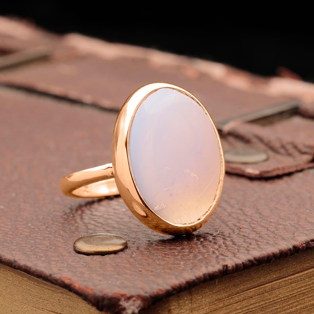 Natural Labradorite Crystal Ring 18K Rose Gold Vermeil 925 Sterling Silver Oval Solitaire Gemstone Dainty Leo Spiritual Perseverance Statement Ring Handmade Turkish Fine Jewelry